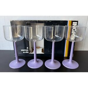 Vintage Ingrid Purple Long Stemmed Plastic Wine Glass Set of 4 Retro Rare